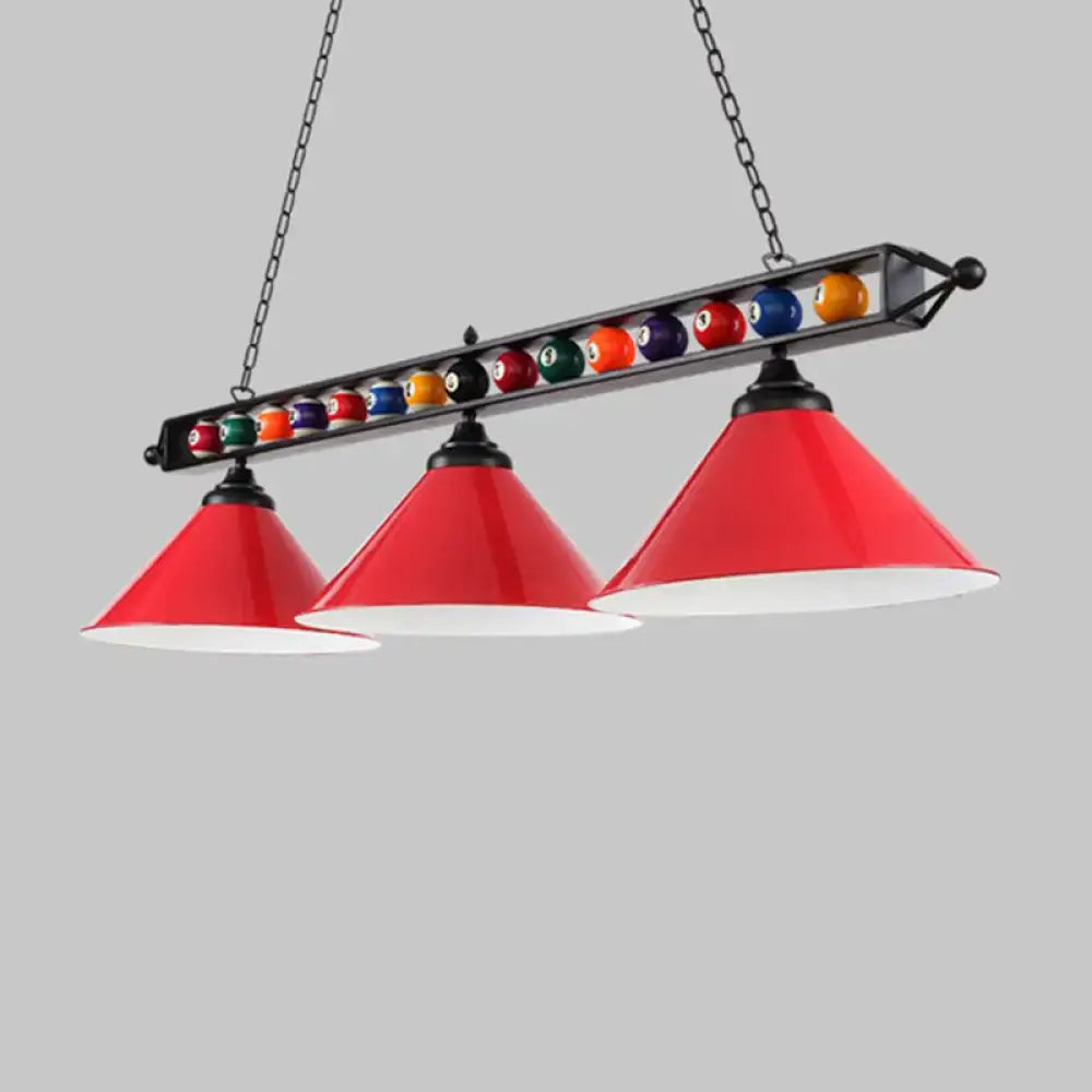 Industrial red iron linear island ceiling light billiard room pool ball