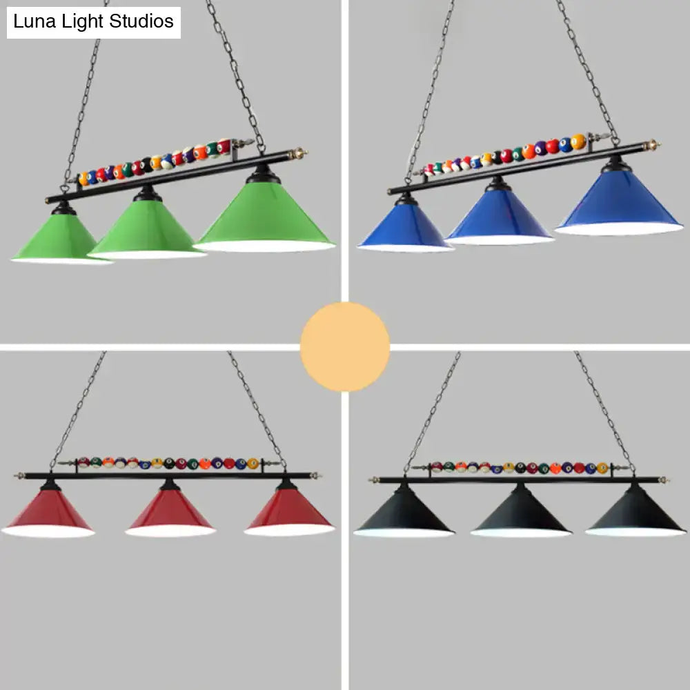 Industrial red iron linear island ceiling light billiard room pool ball