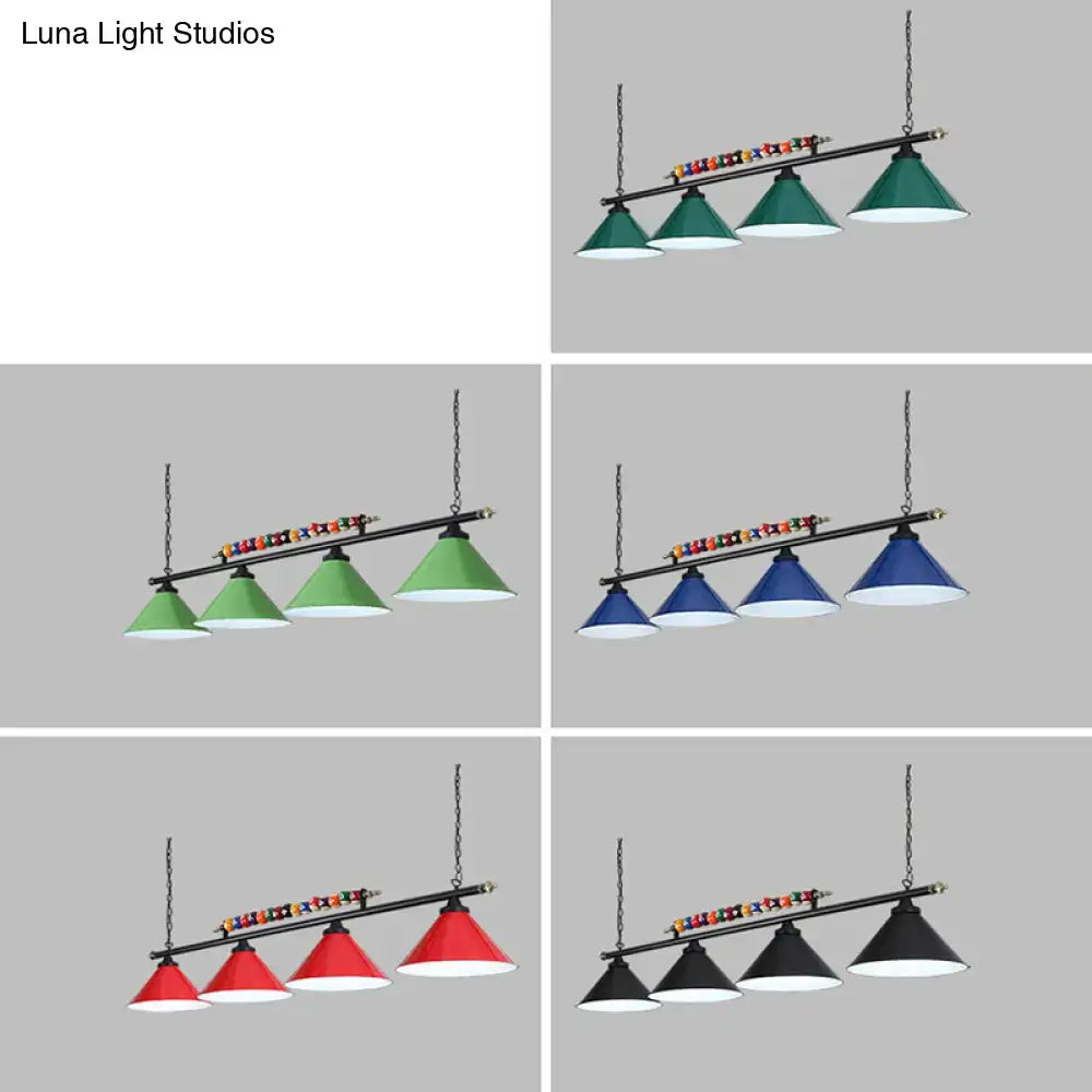 Industrial red iron linear island ceiling light billiard room pool ball