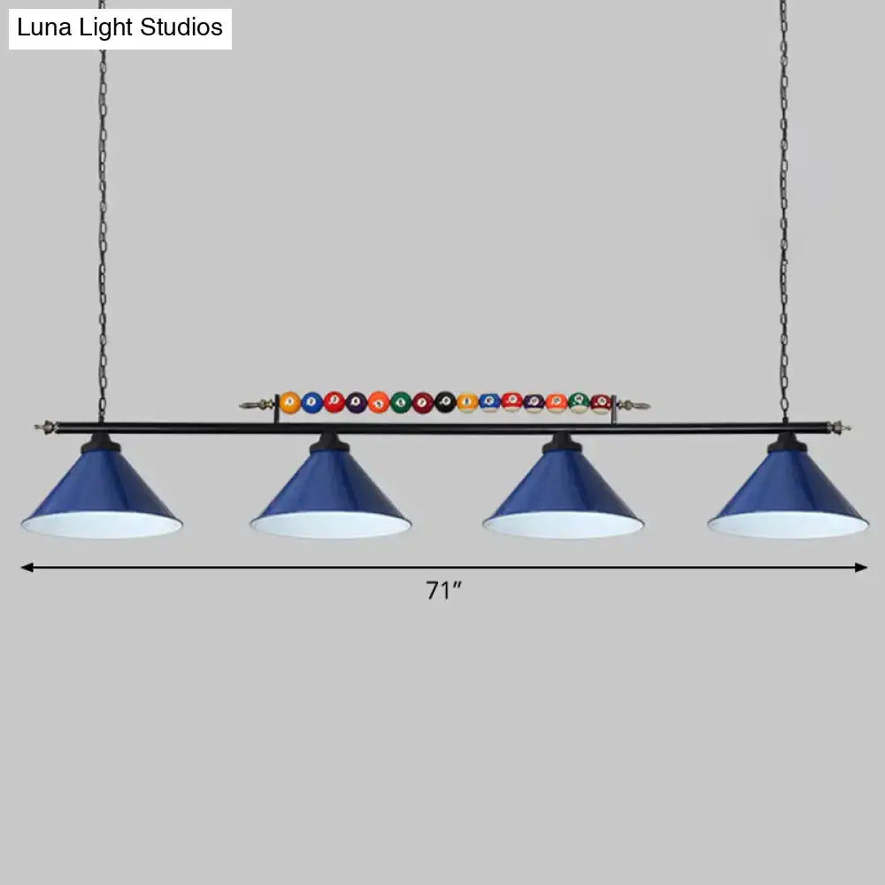 Industrial red iron linear island ceiling light billiard room pool ball