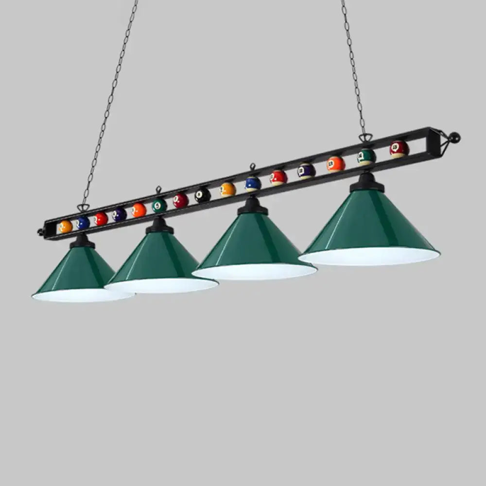 Industrial red iron linear island ceiling light billiard room pool ball