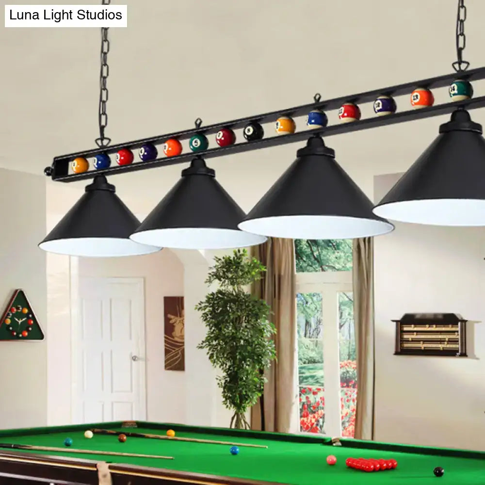 Industrial red iron linear island ceiling light billiard room pool ball