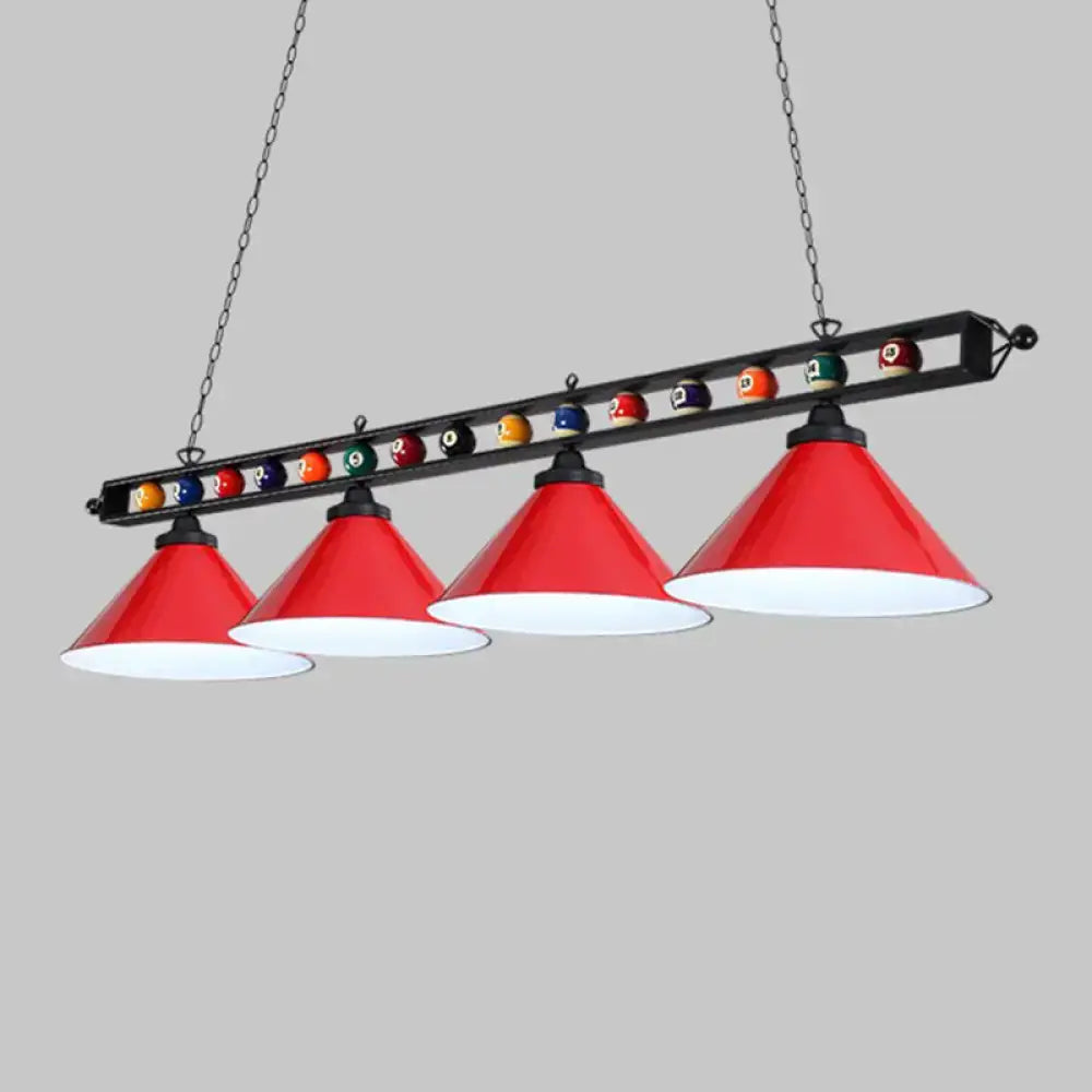 Industrial red iron linear island ceiling light billiard room pool ball