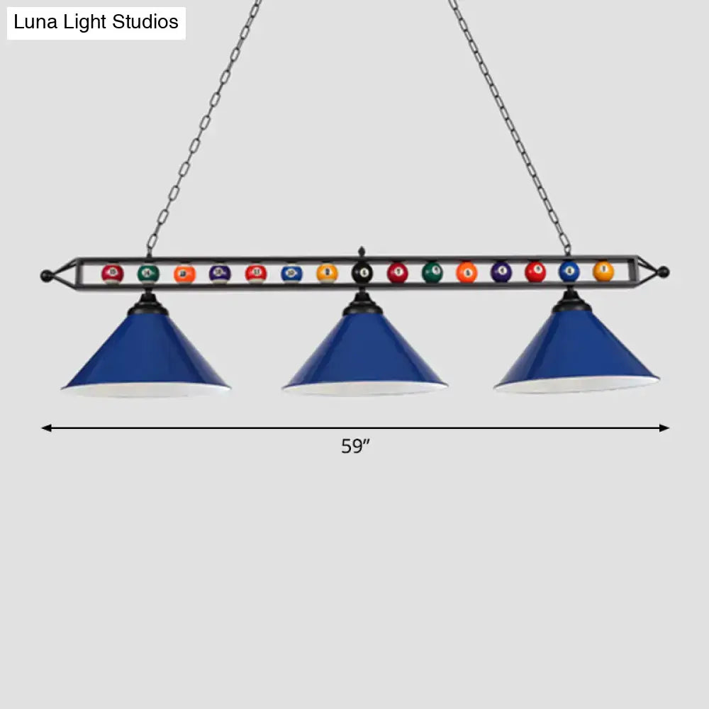 Industrial red iron linear island ceiling light billiard room pool ball