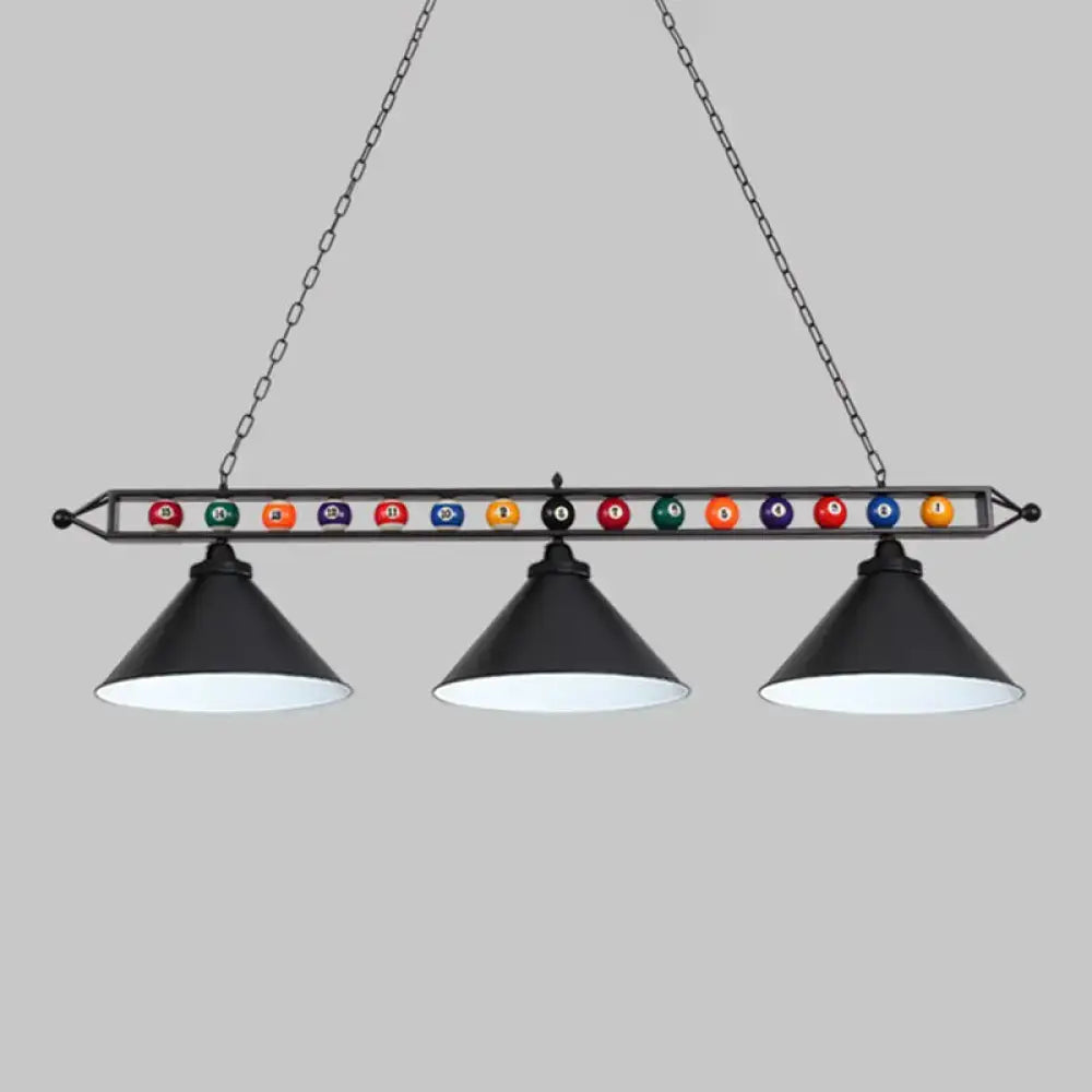 Industrial red iron linear island ceiling light billiard room pool ball
