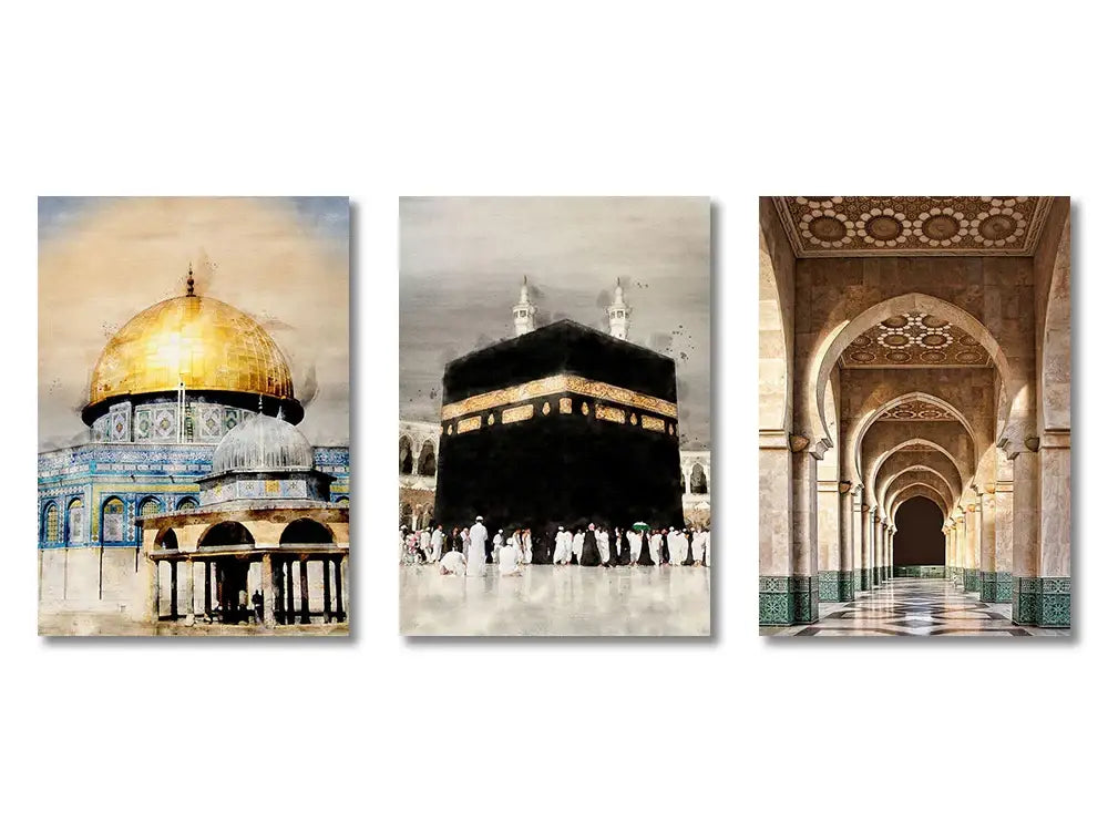 Modern black & white marble islamic wall art set living room