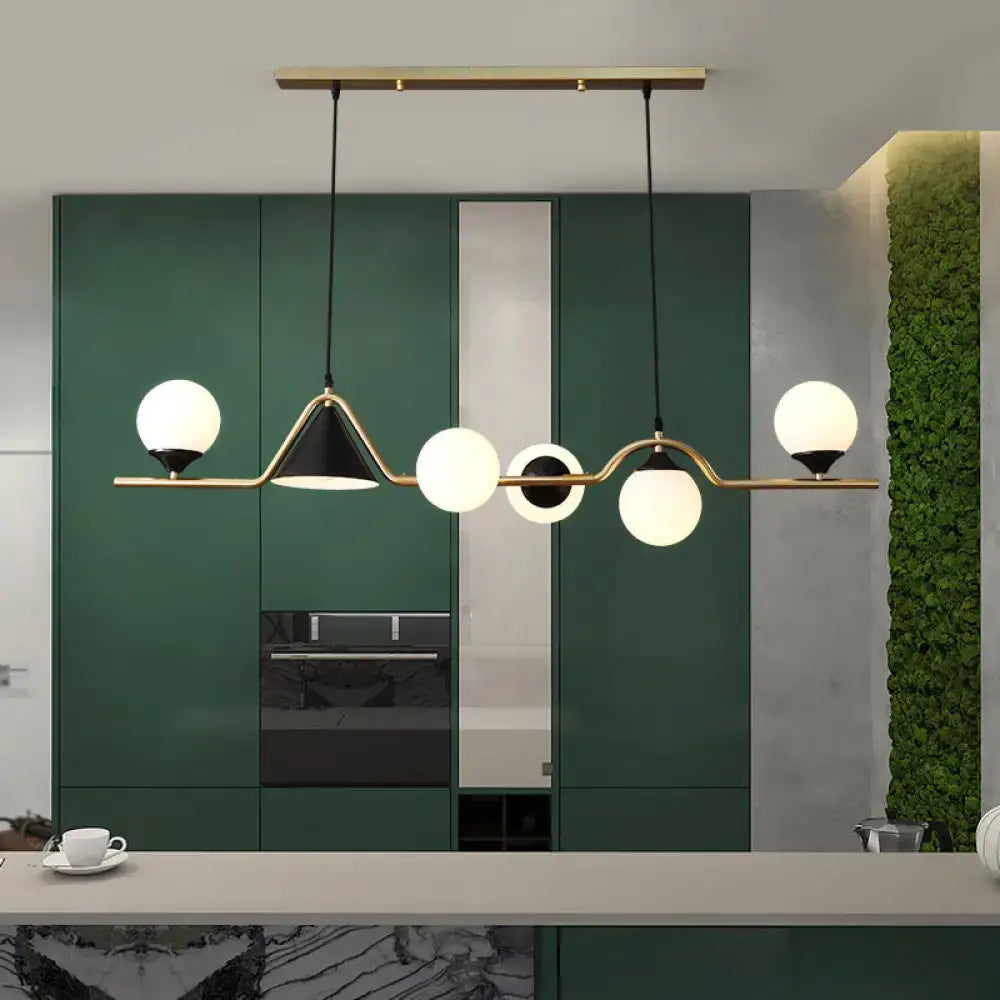 Modern black & gold glass island pendant light kitchen fixture
