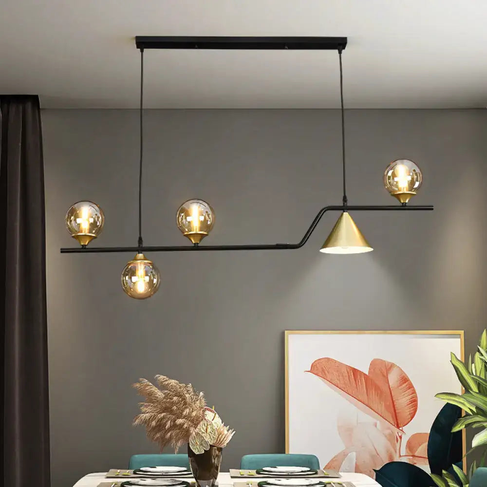 Modern black & gold glass island pendant light kitchen fixture