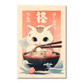 Kawaii japanese ramen cat canvas wall art kitchen decor