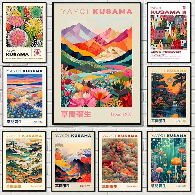 Geometric pink and orange mountain landscape canvas – living room art