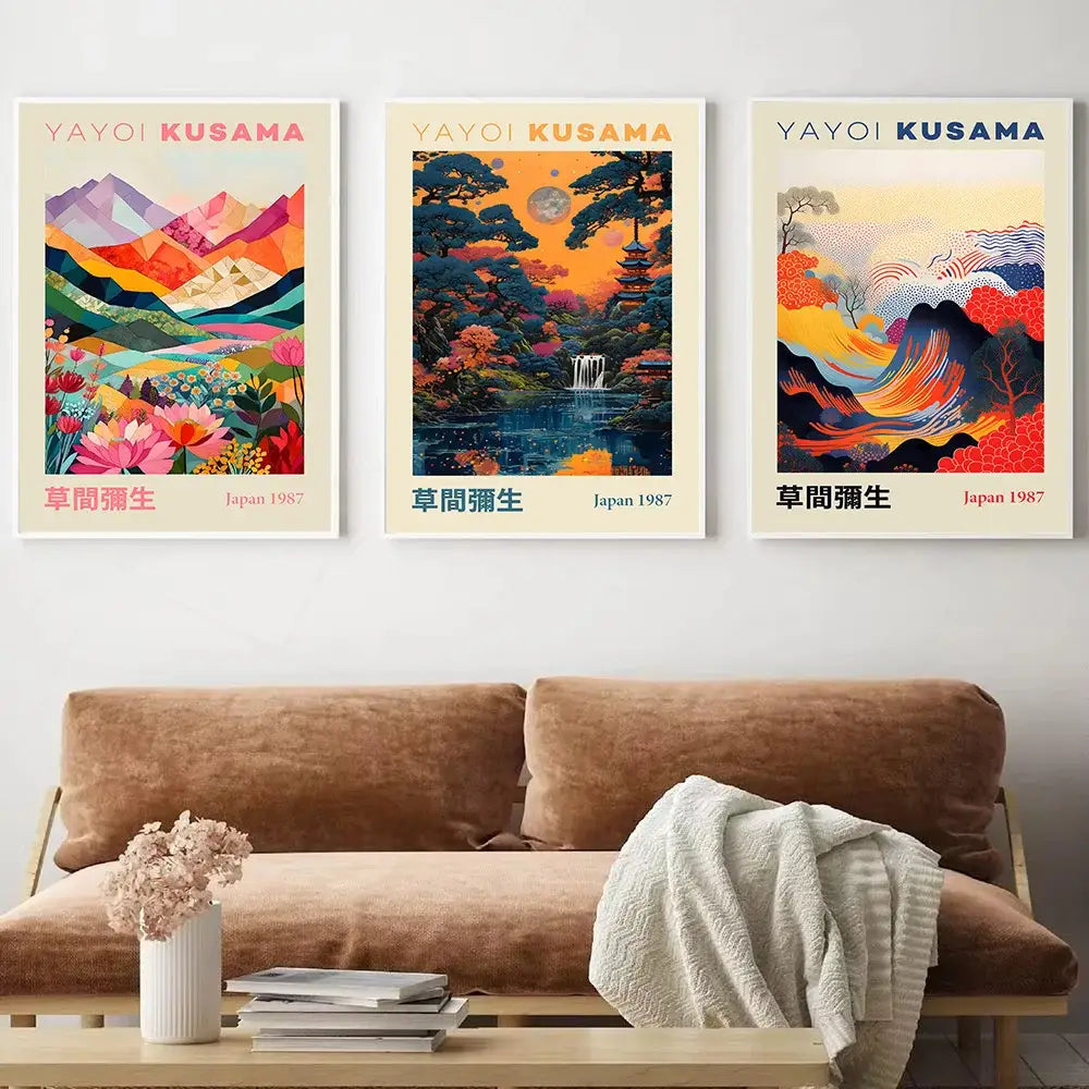 Geometric pink and orange mountain landscape canvas – living room art