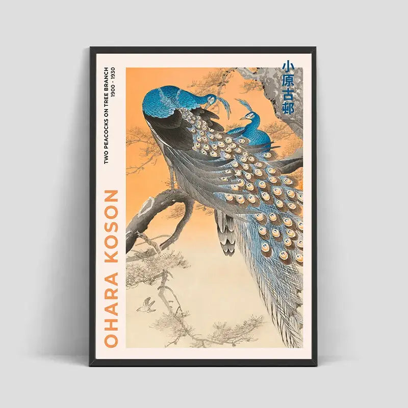 Abstract orange and red hokusai art poster print living room decor