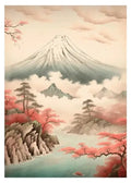 Japanese mount fuji cherry blossom art poster print living room decor