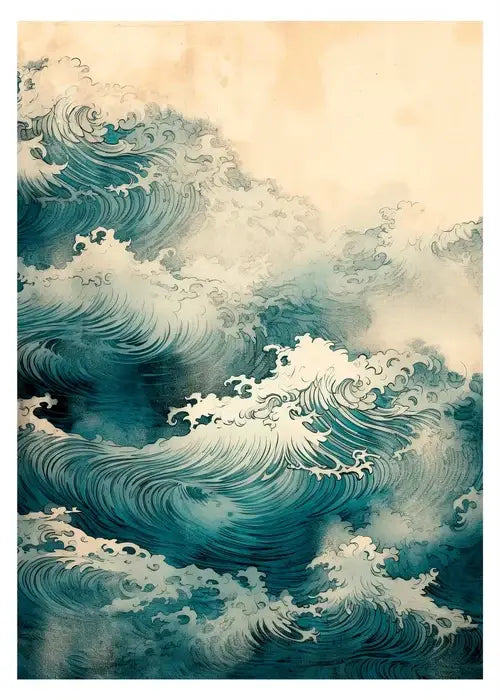 Japanese hokusai blue and white art poster print living room decor