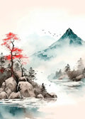 Japanese katsushika hokusai red maple canvas art – living room decor