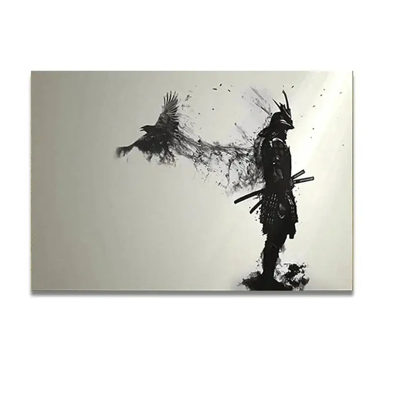 Japanese black samurai man ink wall art bedroom canvas decor