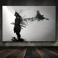 Japanese black samurai man ink wall art bedroom canvas decor