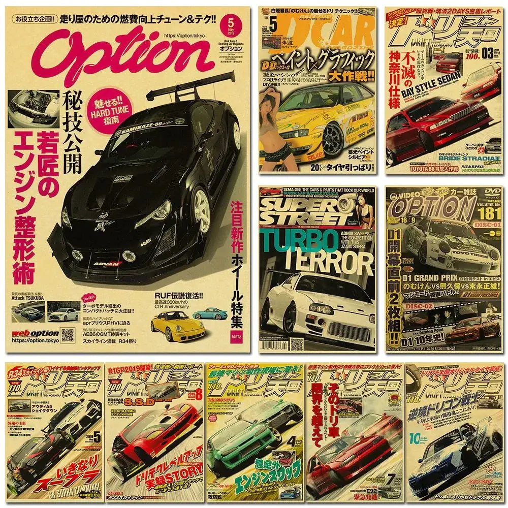Retro jdm racing black sports car poster bedroom wall art