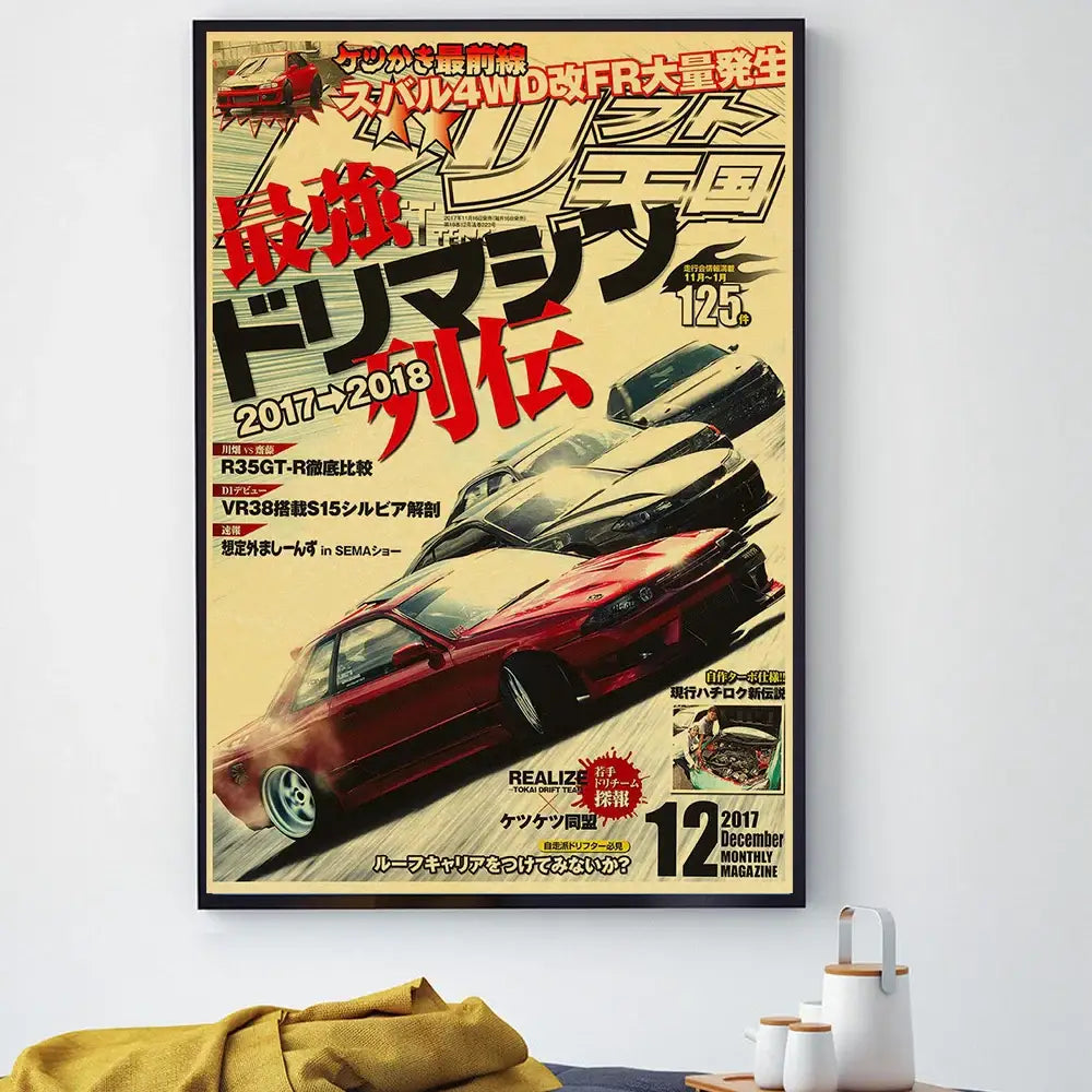 Retro jdm racing black sports car poster bedroom wall art