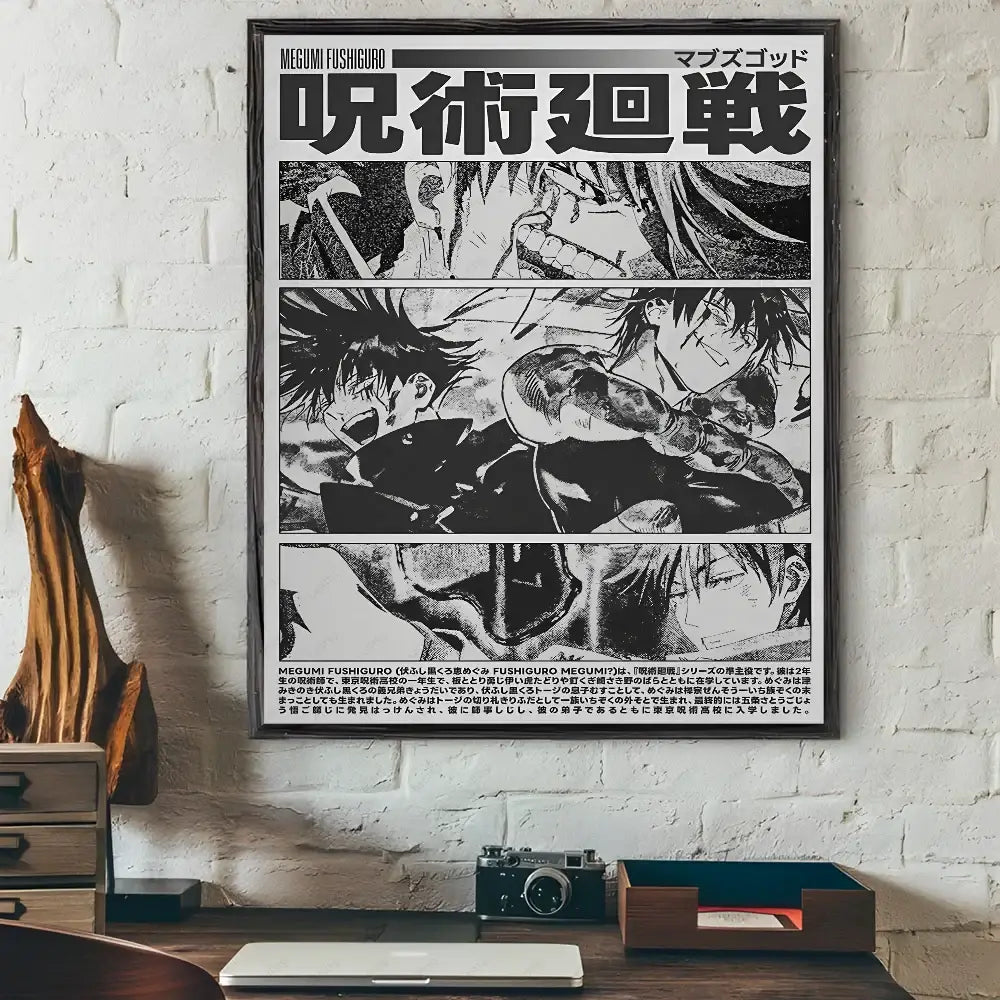 Modern jujutsu kaisen anime wall art bedroom black & white posters