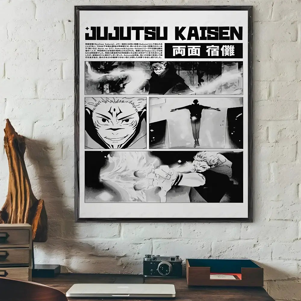 Modern jujutsu kaisen anime wall art bedroom black & white posters