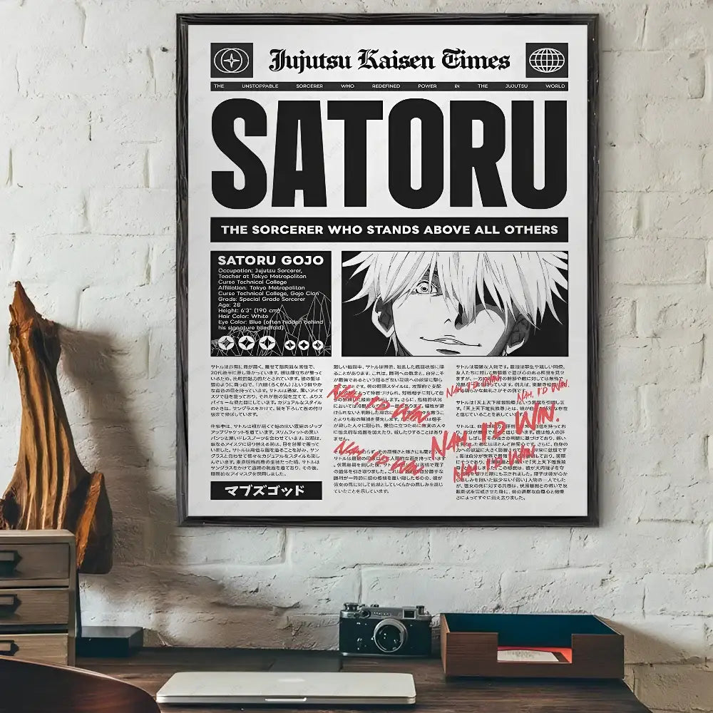 Modern jujutsu kaisen anime wall art bedroom black & white posters