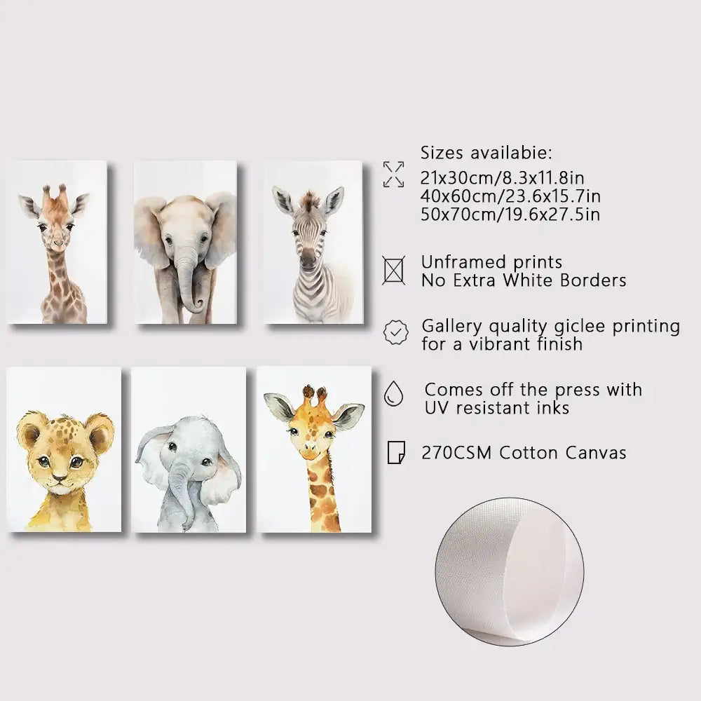 Watercolor pastel animal nursery wall art set – nursery room decor