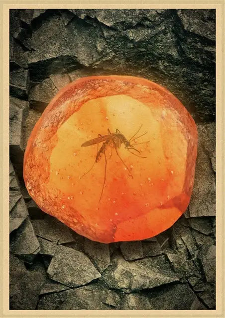 Jurassic park mosquito amber stone dinosaur canvas living room art