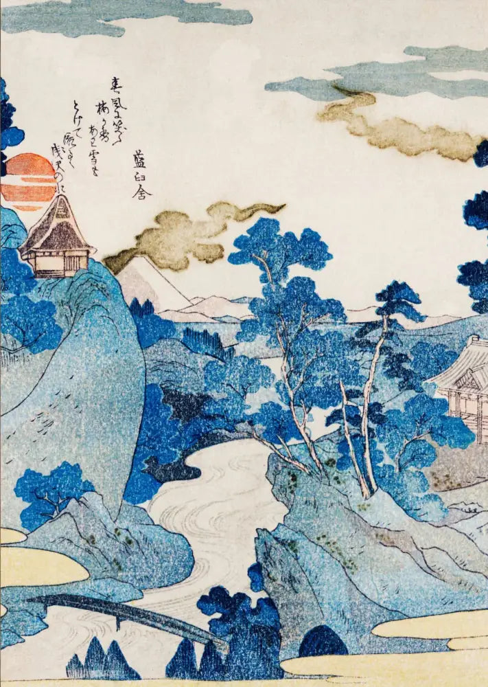 Katsushika hokusai blue waves framed wall art set living room decor
