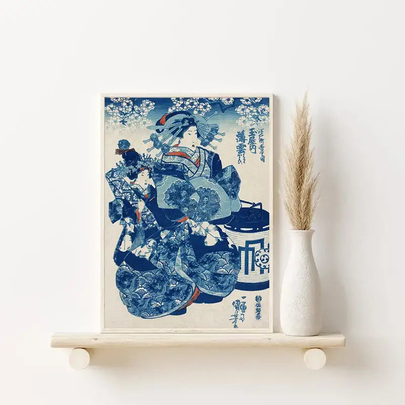 Katsushika hokusai blue waves framed wall art set living room decor