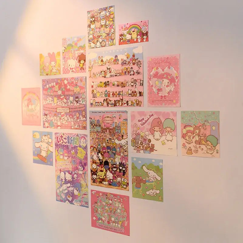 Kawaii hellokitty monthly poster white crown cake bedroom decor
