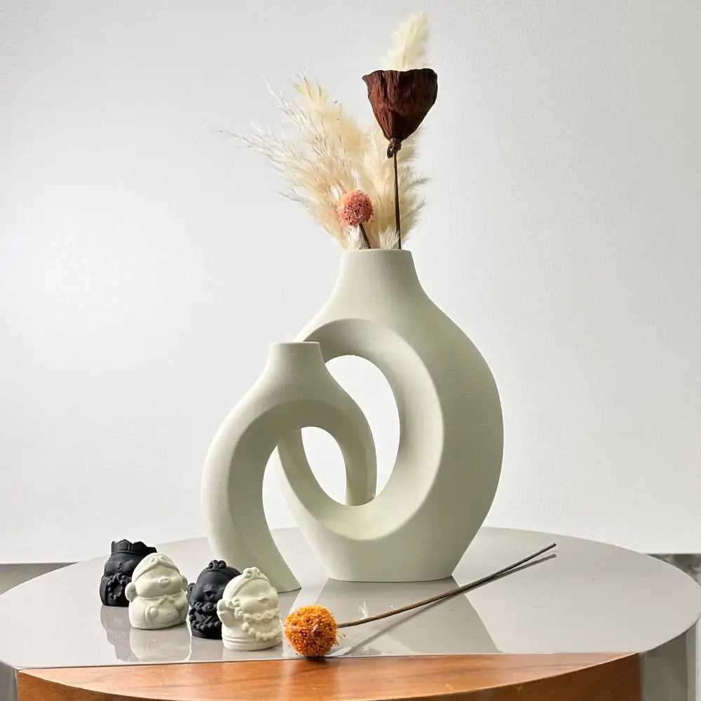 Modern abstract cream ceramic large dried vase set living room