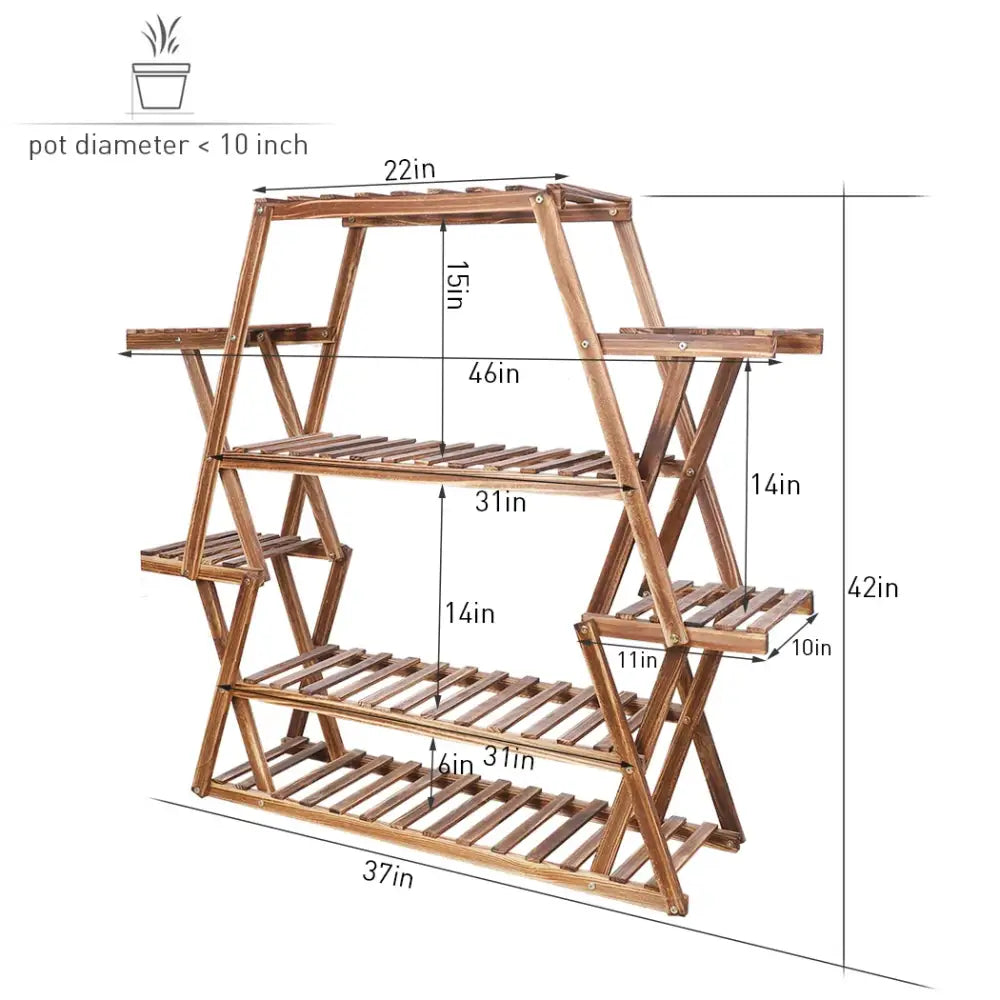 Rustic wood flower rack plant stand living room a-frame shelf