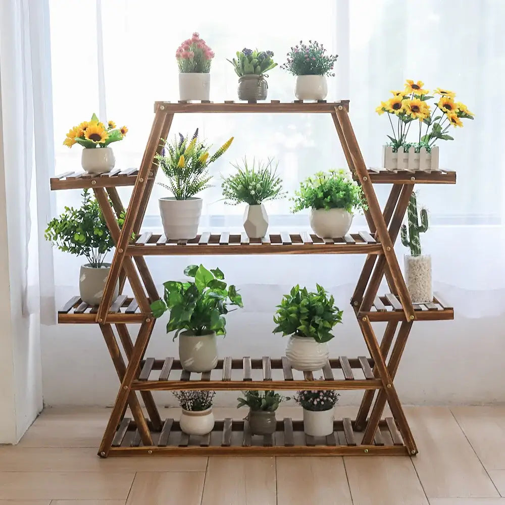 Rustic wood flower rack plant stand living room a-frame shelf