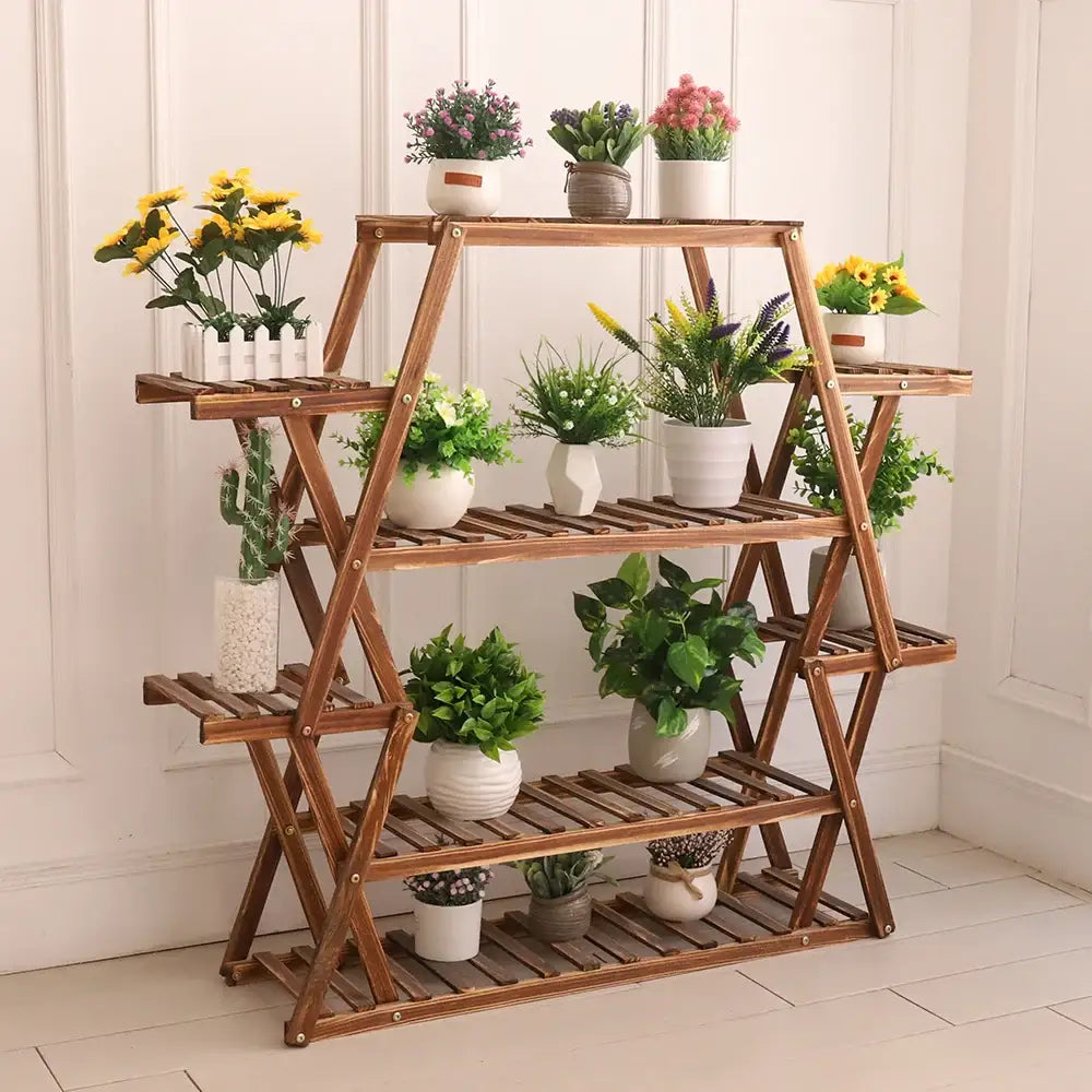 Rustic wood flower rack plant stand living room a-frame shelf