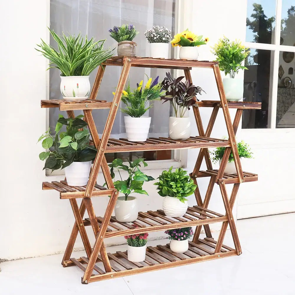 Rustic wood flower rack plant stand living room a-frame shelf