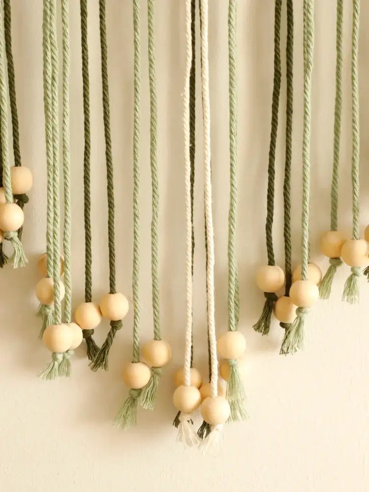 Boho green & beige macrame wall hanging living room leaf decor