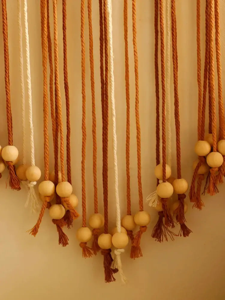 Boho green & beige macrame wall hanging living room leaf decor