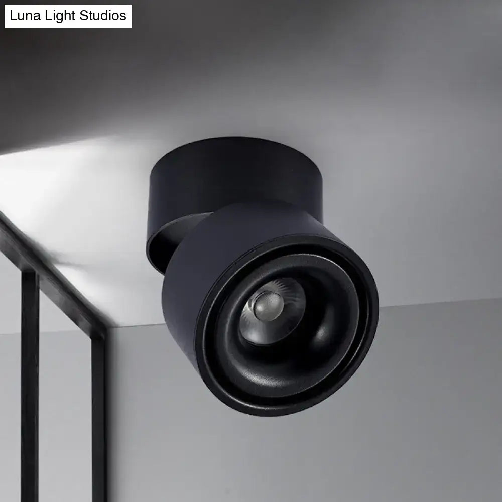 Modern black & white round led flush mount – bedroom metallic shade