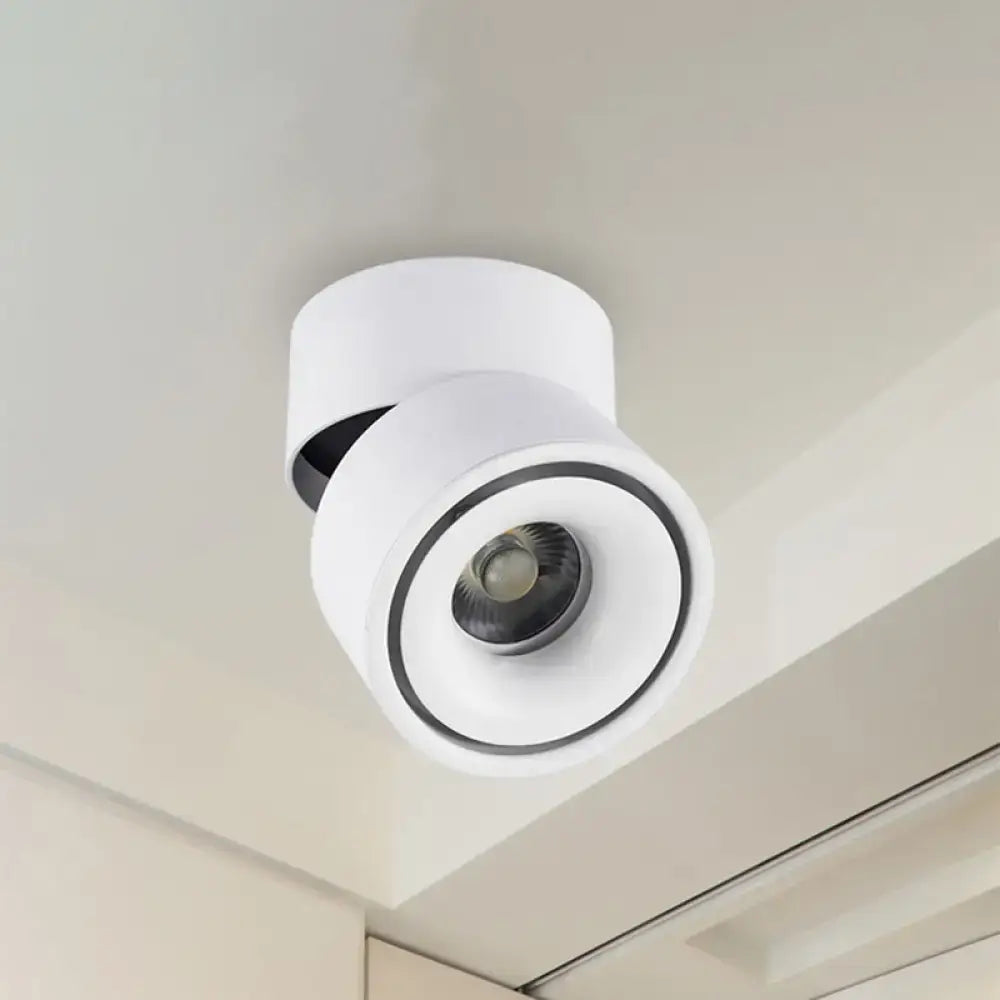 Modern black & white round led flush mount – bedroom metallic shade