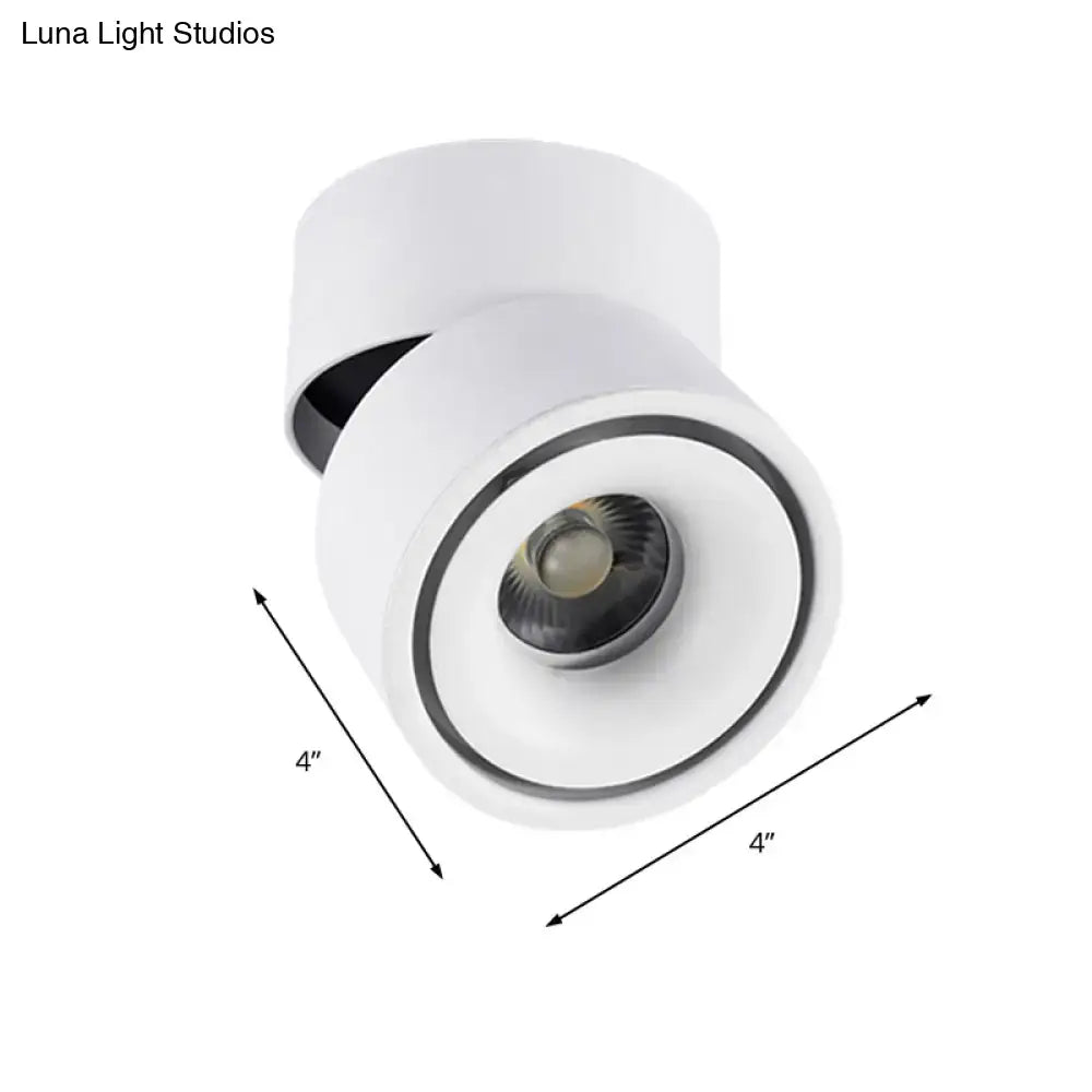 Modern black & white round led flush mount – bedroom metallic shade