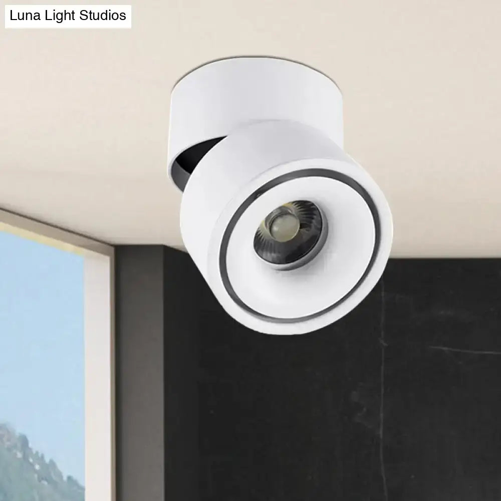 Modern black & white round led flush mount – bedroom metallic shade