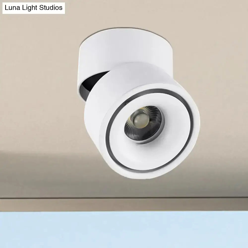 Modern black & white round led flush mount – bedroom metallic shade