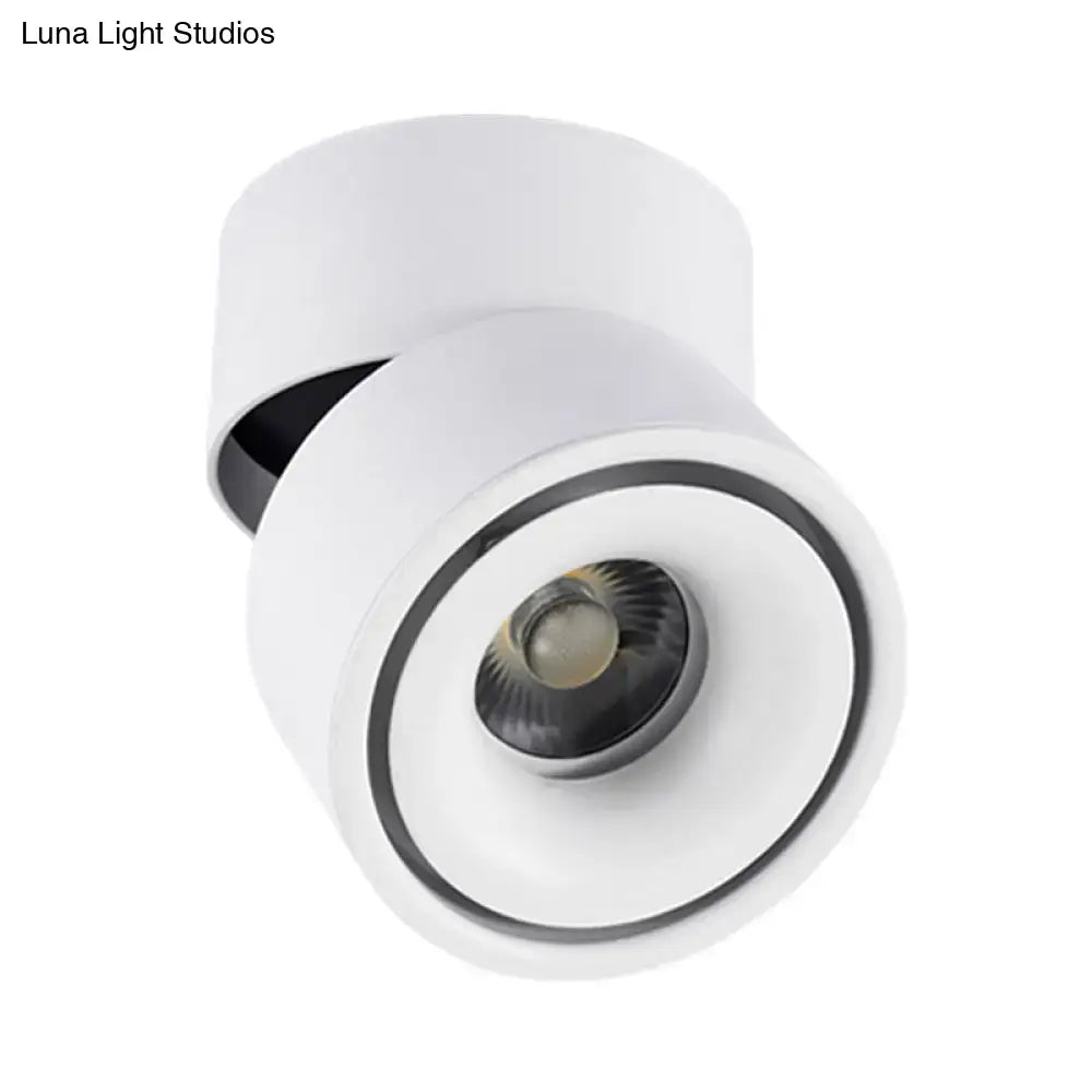 Modern black & white round led flush mount – bedroom metallic shade