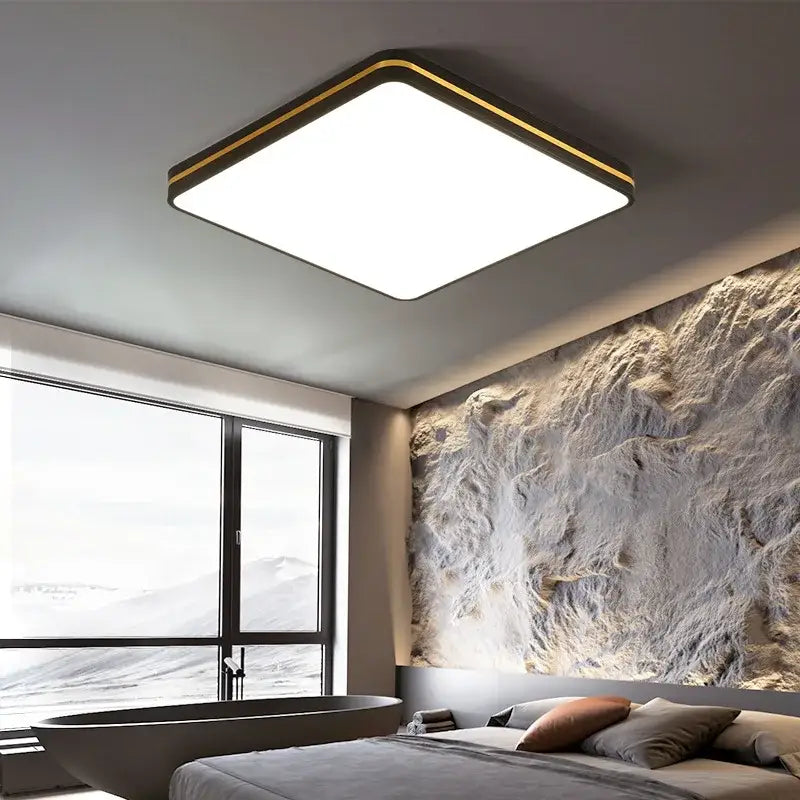 DecorBites™ LED Ceiling Lights: Modern Golden Ring Square Round Black Metal Minimalist Lamp