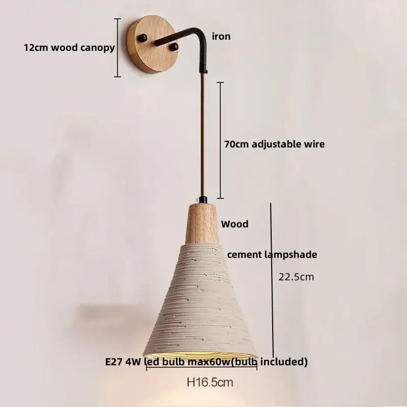 DecorBites™ LED Cement Wall Light with Pull Chain & Wood Socket - Nordic Modern Sconce