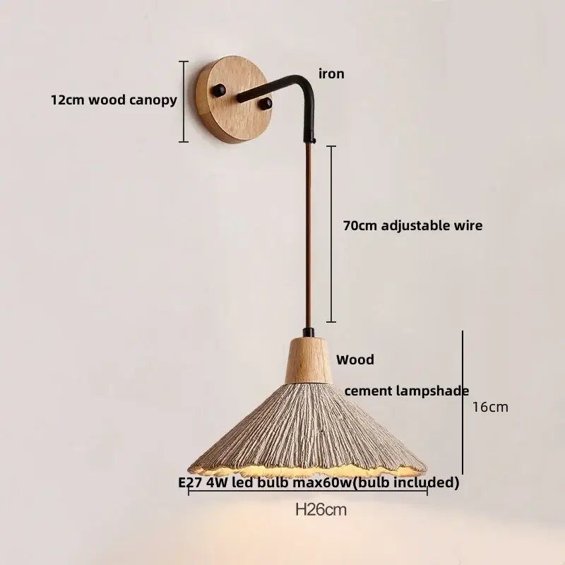 DecorBites™ LED Cement Wall Light with Pull Chain & Wood Socket - Nordic Modern Sconce