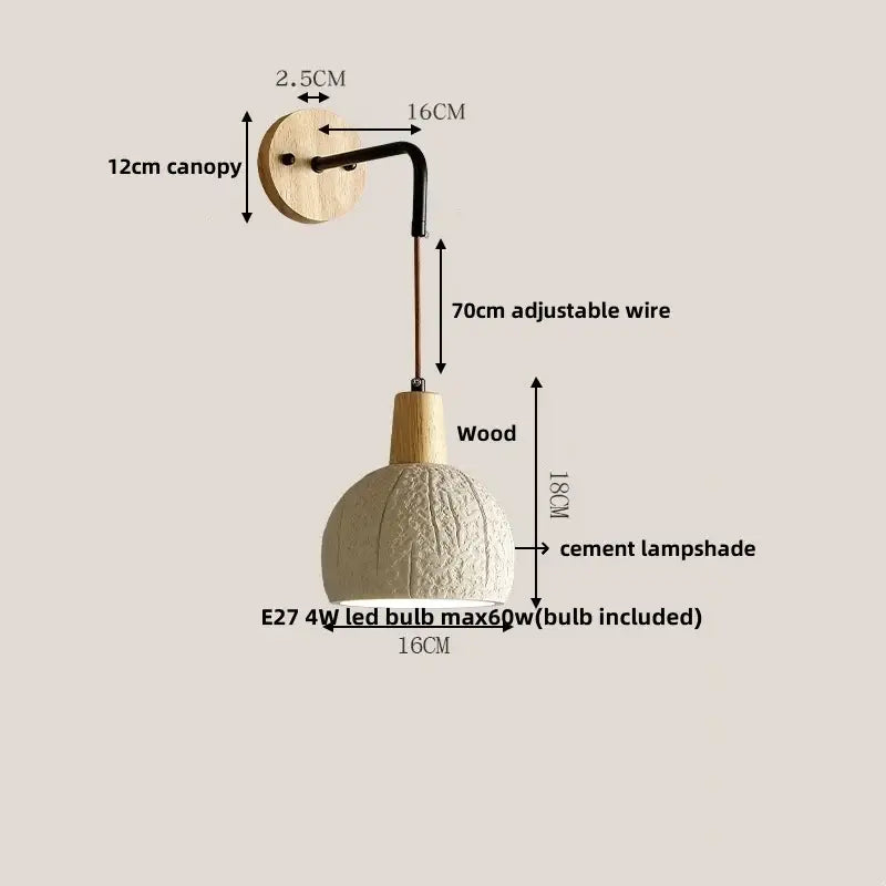 DecorBites™ LED Cement Wall Light with Pull Chain & Wood Socket - Nordic Modern Sconce
