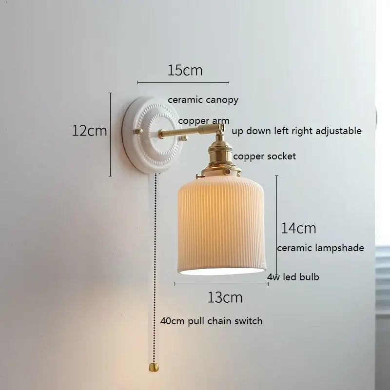 DecorBites™ LED Ceramic Wall Lamp with Copper Arm for Bedroom Bathroom Mirror