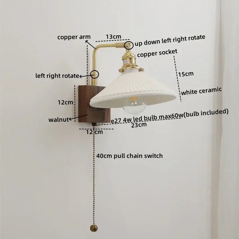 DecorBites™ LED Ceramic Wall Sconce Pull Chain Switch Light Fixture